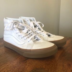 White high top vans with gum sole